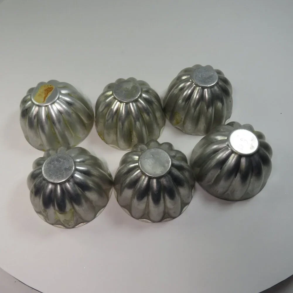 Set of 6 Vintage Aluminum Fluted Jello Molds Individual Scalloped Aspic Tins #2